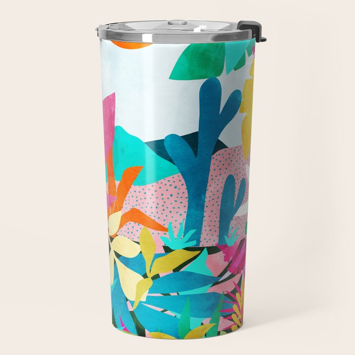 The Black Panther, Tropical Jungle Watercolor Painting, Botanical Forest Colorful Bohemian Illustration, Tiger Leopard Cheetah Animals Travel Mug Gallery Image 2