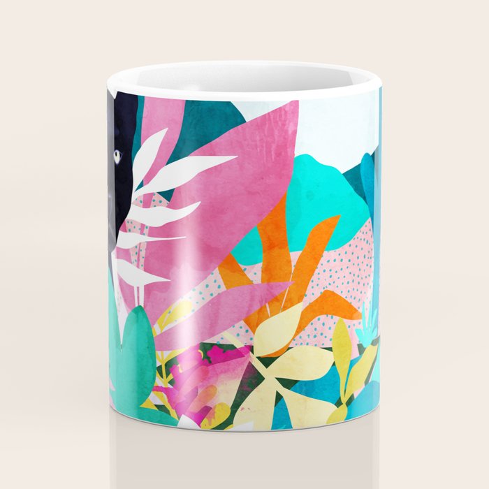 The Black Panther, Tropical Jungle Watercolor Painting, Botanical Forest Colorful Bohemian Illustration, Tiger Leopard Cheetah Animals Coffee Mug Gallery Image 4