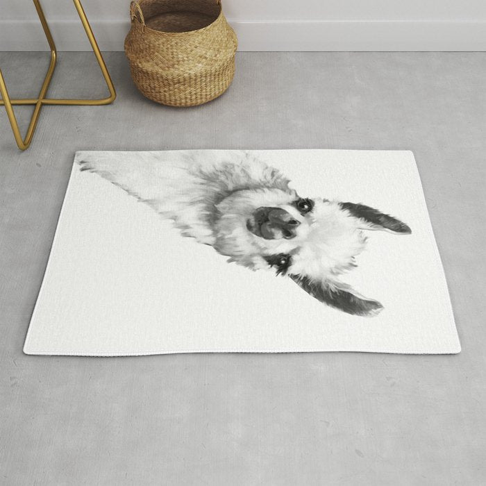 Sneaky Llama Black and White Rug Gallery Image 1