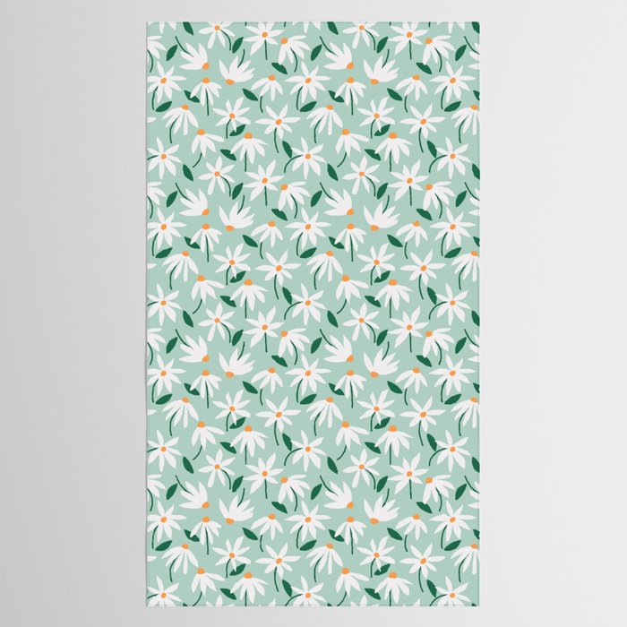 Drifting Daisies #2 - green tangerine Tablecloth Gallery Image 2