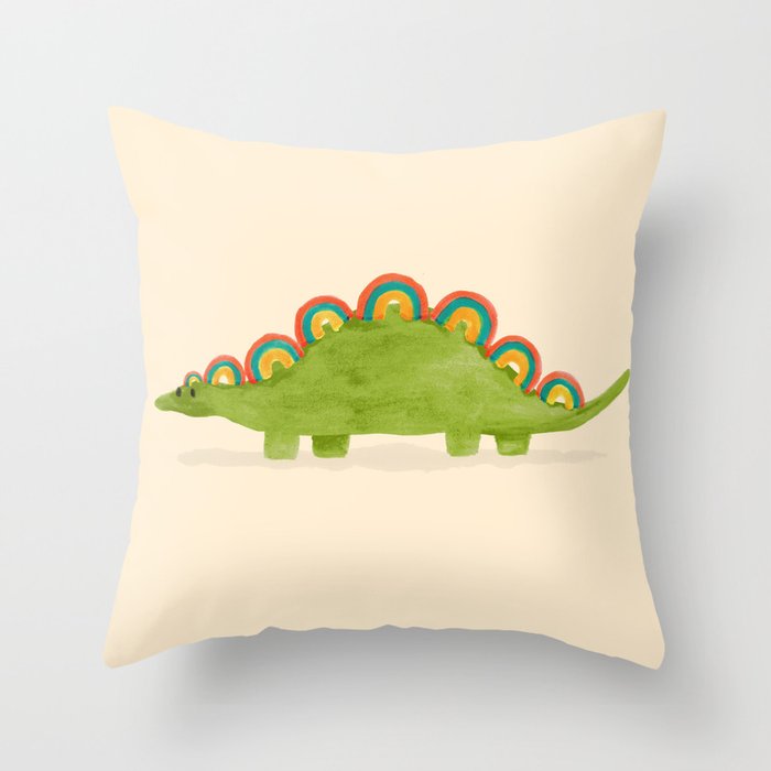 Rainbow colored dinosaur (stegosaurus) Throw Pillow Gallery Image 6