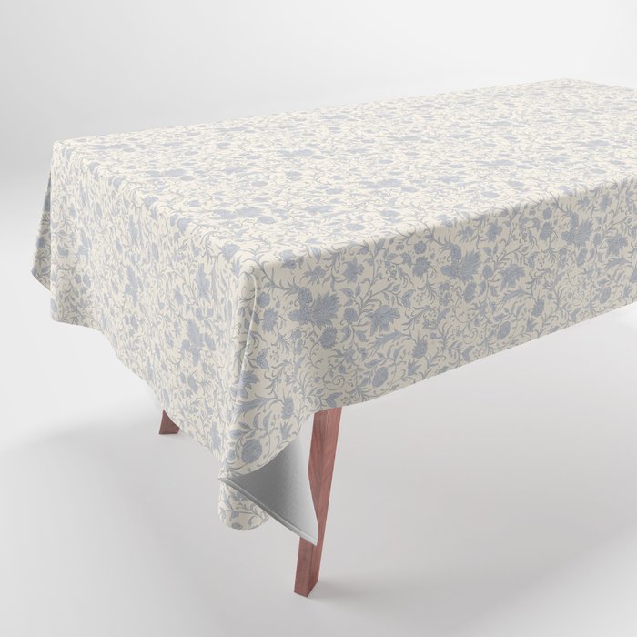 Hand Drawn Jacobean Floral - Blue Cream Tablecloth Gallery Image 1