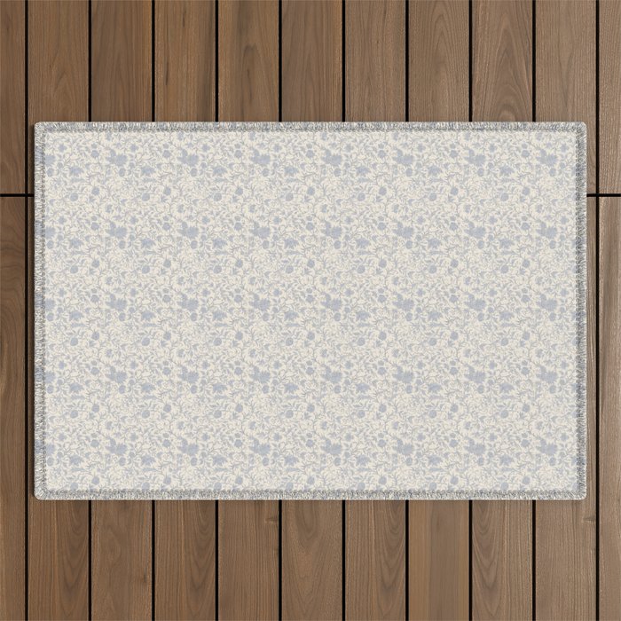 Hand Drawn Jacobean Floral - Blue Cream Outdoor Rug Gallery Image 1