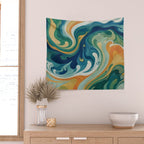 Tangerblue Waves Wall Tapestry Gallery Image 2