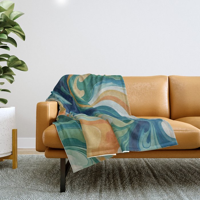 Tangerblue Waves Throw Blanket Gallery Image 1