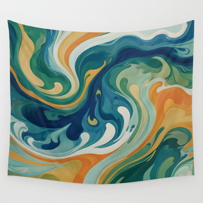 Tangerblue Waves Wall Tapestry Gallery Image 1