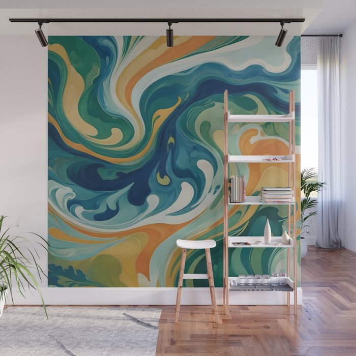 Tangerblue Waves Wall Mural Gallery Image 1