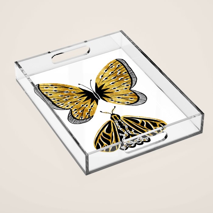 Golden Butterfly & Moth Acrylic Tray Gallery Image 1