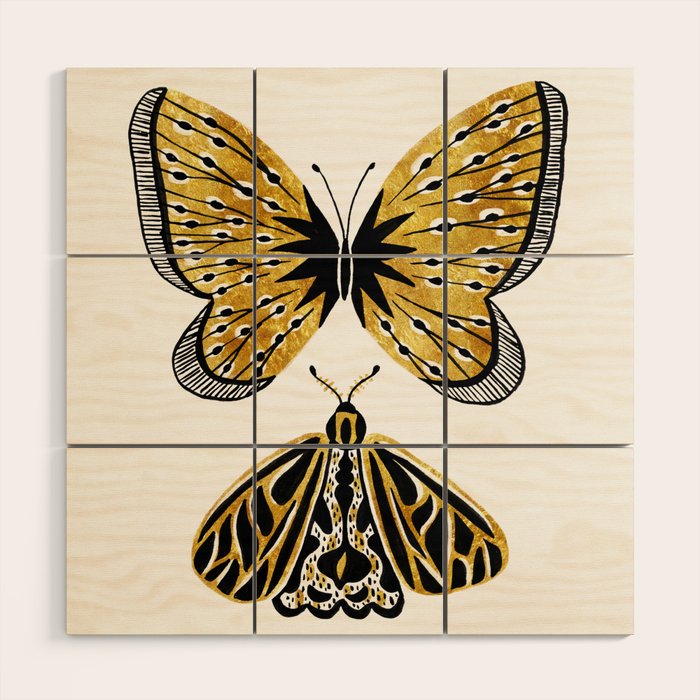 Golden Butterfly & Moth Wood Wall Art Gallery Image 1