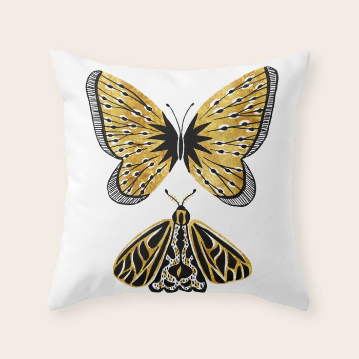 Golden Butterfly & Moth Throw Pillow Gallery Image 1