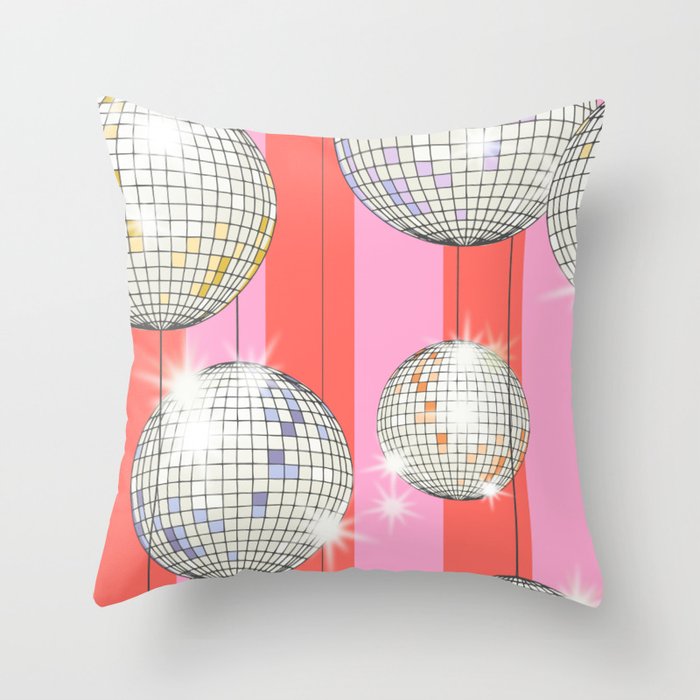 Striped Party Disco Ball Pink Throw Pillow Gallery Image 6