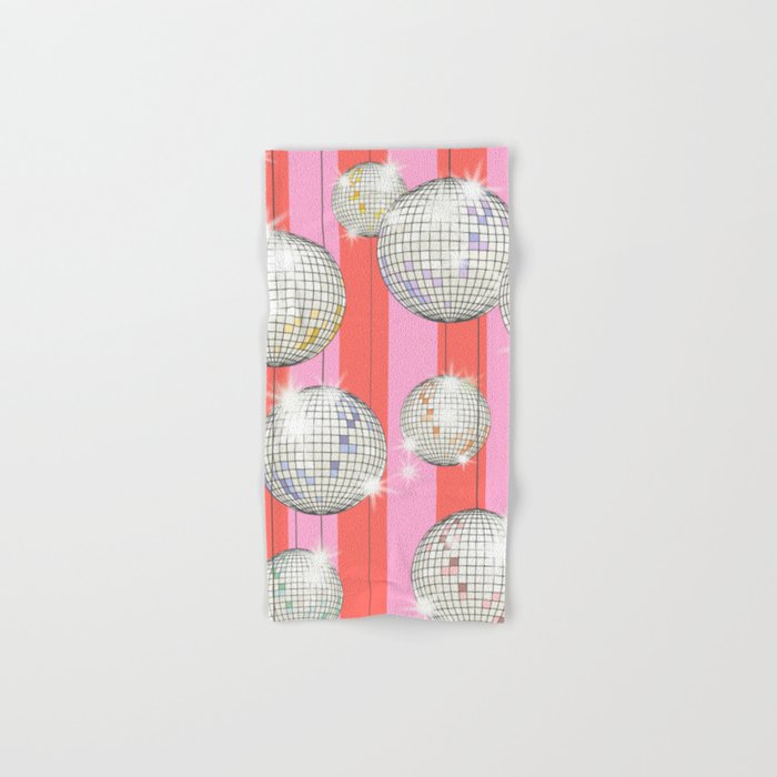 Striped Party Disco Ball Pink Bath Towel Gallery Image 1