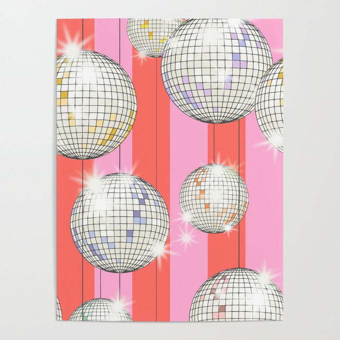 Striped Party Disco Ball Pink Poster Gallery Image 1