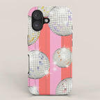 Striped Party Disco Ball Pink iPhone Case Gallery Image 1