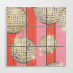 Striped Party Disco Ball Pink Wood Wall Art Gallery Image 1