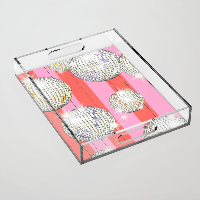 Striped Party Disco Ball Pink Acrylic Tray Gallery Image 1