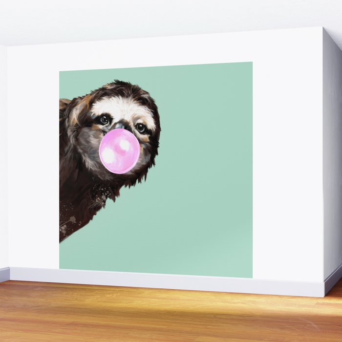 Bubble Gum Sneaky Sloth in Green Wall Mural Gallery Image 2