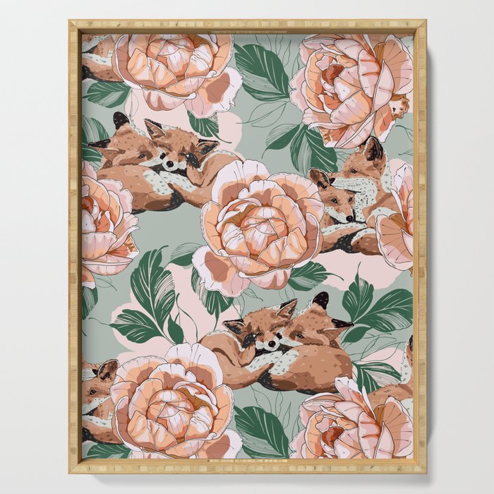 Red foxes in the rose bushes 24 Serving Tray Gallery Image 1