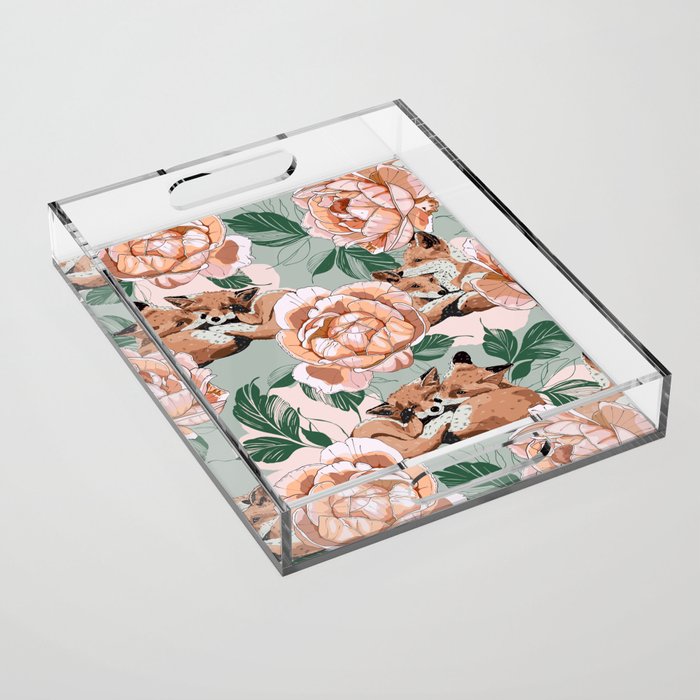 Red foxes in the rose bushes 24 Acrylic Tray Gallery Image 1