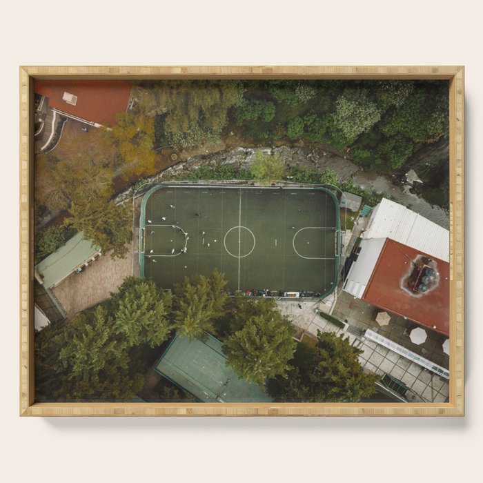 Aerial view of soccer field in Mexico City Serving Tray Gallery Image 1