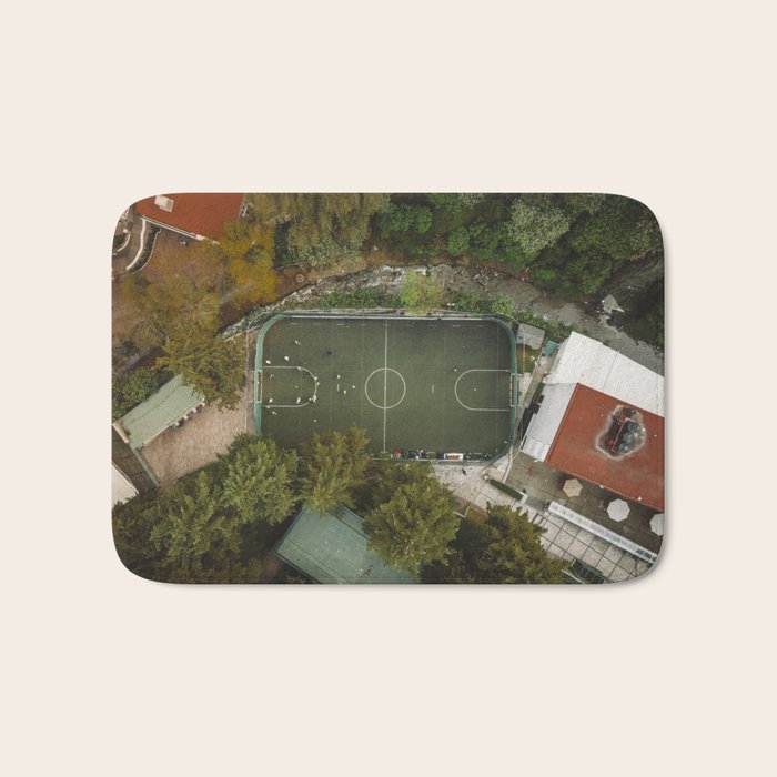 Aerial view of soccer field in Mexico City Bath Mat Gallery Image 1