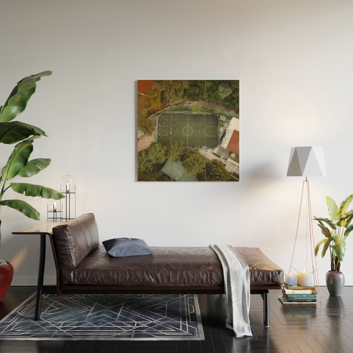 Aerial view of soccer field in Mexico City Wood Wall Art Gallery Image 2