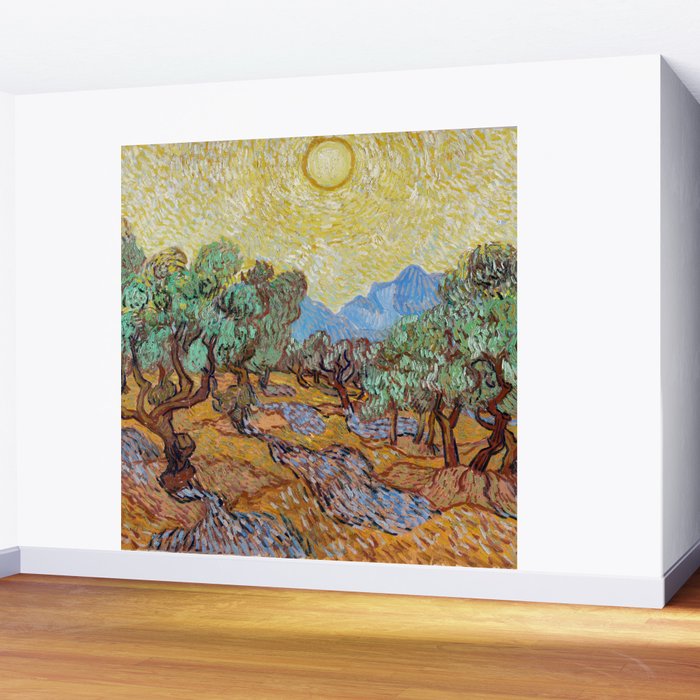 Olive Trees with Yellow Sky and Sun by Vincent Van Gogh Wall Mural Gallery Image 2