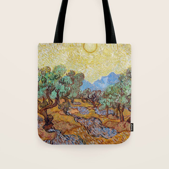 Olive Trees with Yellow Sky and Sun by Vincent Van Gogh Tote Bag Gallery Image 1