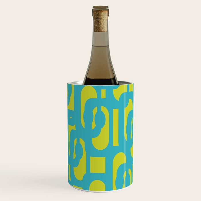 Mid Century Modern Loops Turquoise and Lime Green Pattern Wine Chiller Gallery Image 3