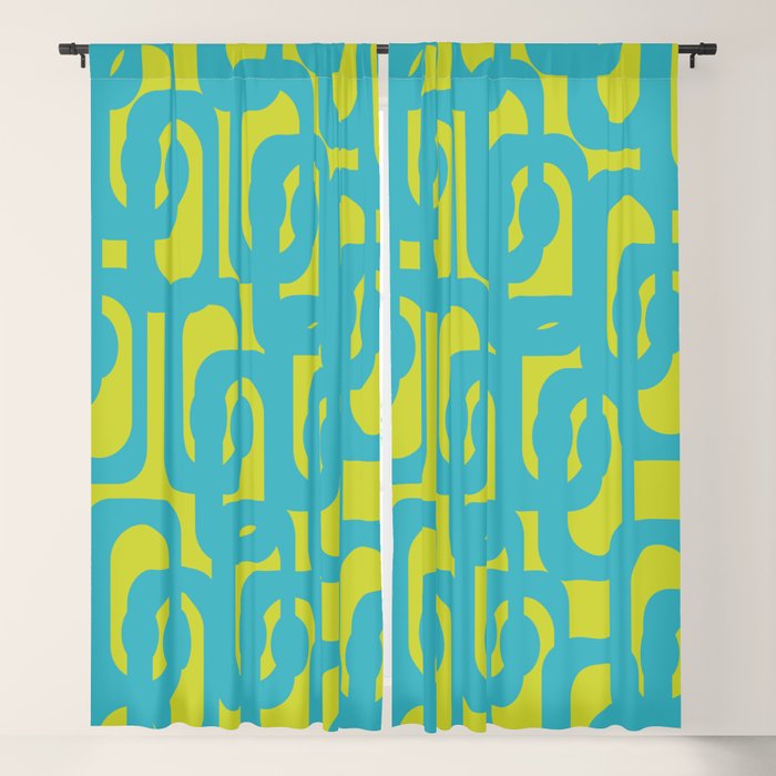Mid Century Modern Loops Turquoise and Lime Green Pattern Window Curtain Gallery Image 1