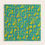 Mid Century Modern Loops Turquoise and Lime Green Pattern Wood Wall Art Gallery Image 1