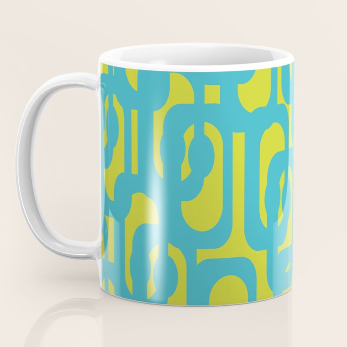 Mid Century Modern Loops Turquoise and Lime Green Pattern Coffee Mug Gallery Image 3