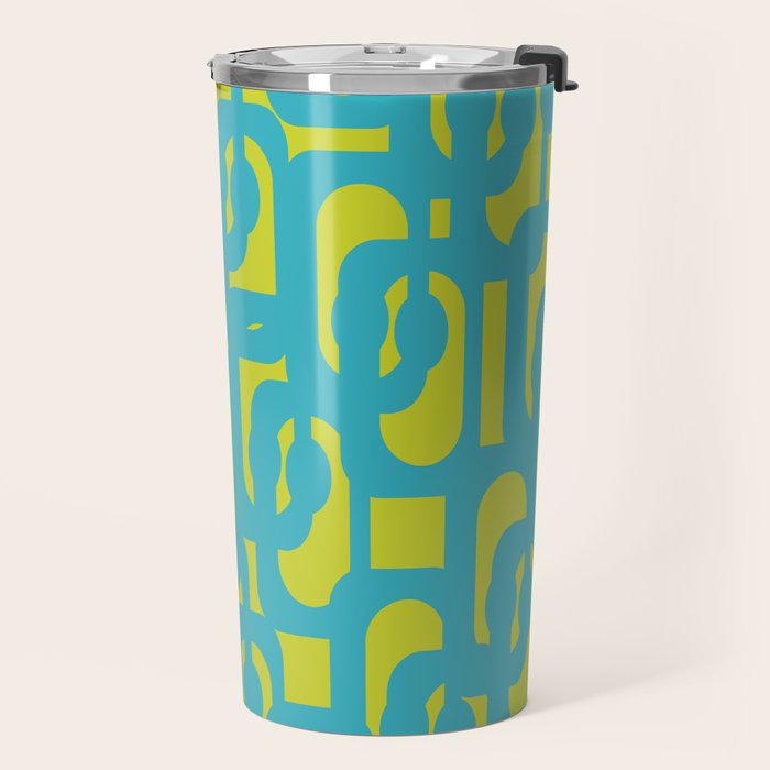 Mid Century Modern Loops Turquoise and Lime Green Pattern Travel Mug Gallery Image 2
