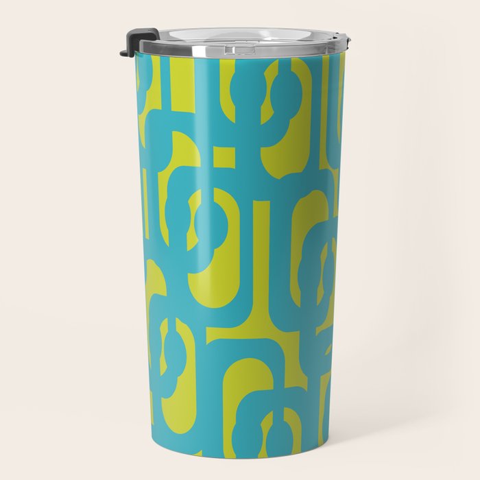 Mid Century Modern Loops Turquoise and Lime Green Pattern Travel Mug Gallery Image 3