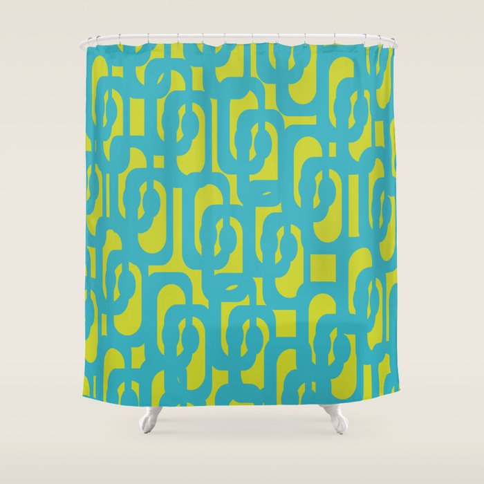 Mid Century Modern Loops Turquoise and Lime Green Pattern Shower Curtain Gallery Image 1