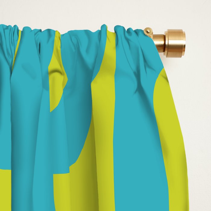 Mid Century Modern Loops Turquoise and Lime Green Pattern Window Curtain Gallery Image 2