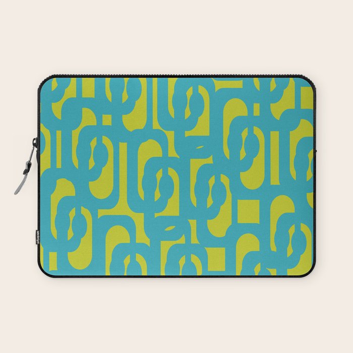 Mid Century Modern Loops Turquoise and Lime Green Pattern Laptop Sleeve Gallery Image 1