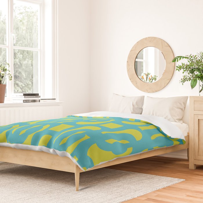 Mid Century Modern Loops Turquoise and Lime Green Pattern Duvet Cover Gallery Image 2