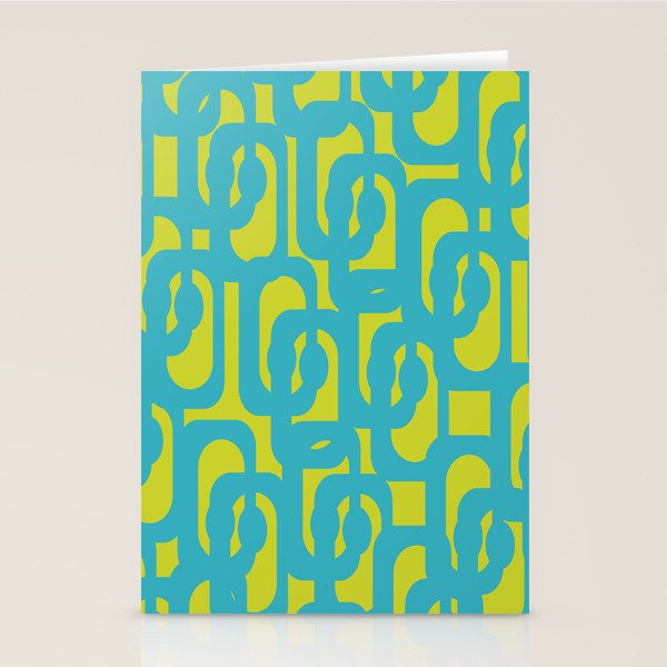 Mid Century Modern Loops Turquoise and Lime Green Pattern Stationery Card Gallery Image 1
