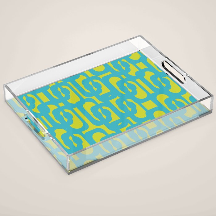 Mid Century Modern Loops Turquoise and Lime Green Pattern Acrylic Tray Gallery Image 1