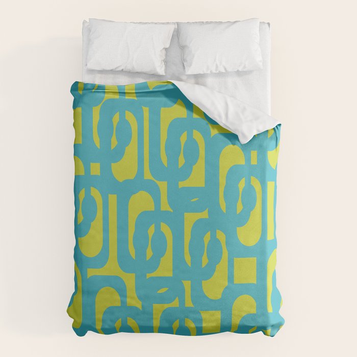 Mid Century Modern Loops Turquoise and Lime Green Pattern Duvet Cover Gallery Image 6