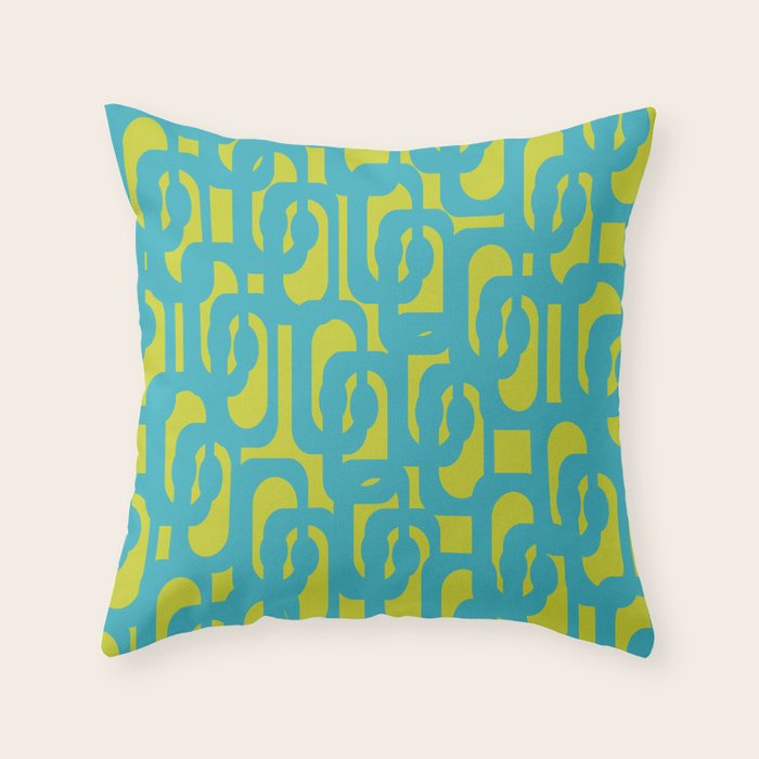 Mid Century Modern Loops Turquoise and Lime Green Pattern Throw Pillow Gallery Image 6