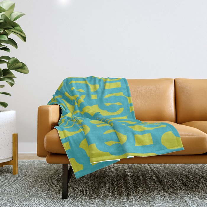 Mid Century Modern Loops Turquoise and Lime Green Pattern Throw Blanket Gallery Image 1