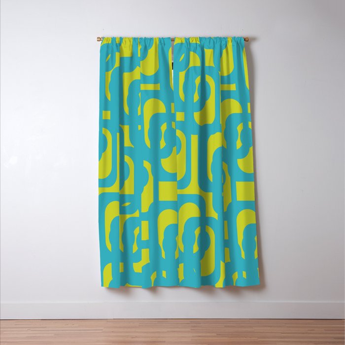 Mid Century Modern Loops Turquoise and Lime Green Pattern Window Curtain Gallery Image 3