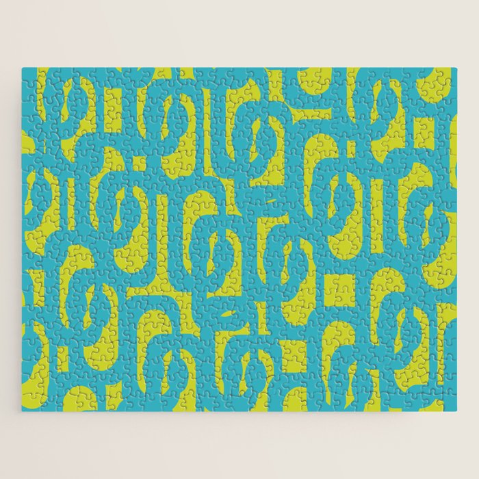 Mid Century Modern Loops Turquoise and Lime Green Pattern Jigsaw Puzzle Gallery Image 1