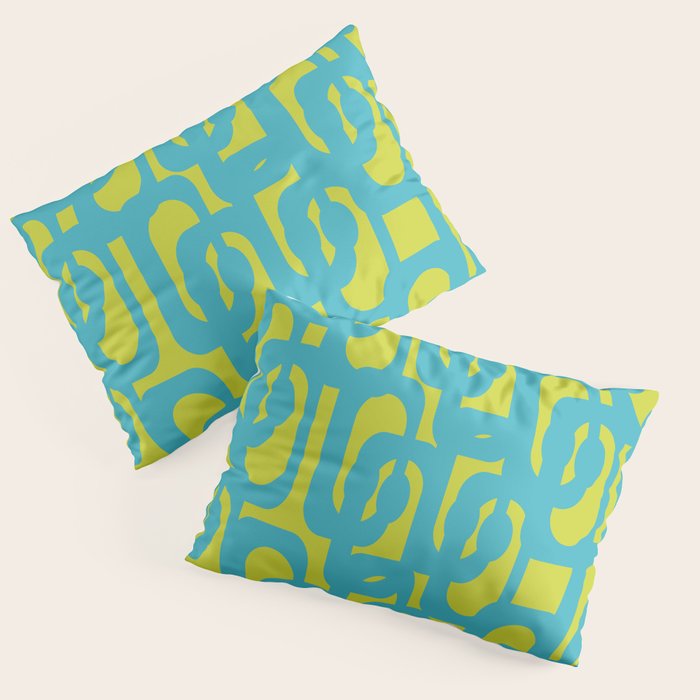 Mid Century Modern Loops Turquoise and Lime Green Pattern Pillow Sham Gallery Image 3
