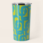 Mid Century Modern Loops Turquoise and Lime Green Pattern Travel Mug Gallery Image 1