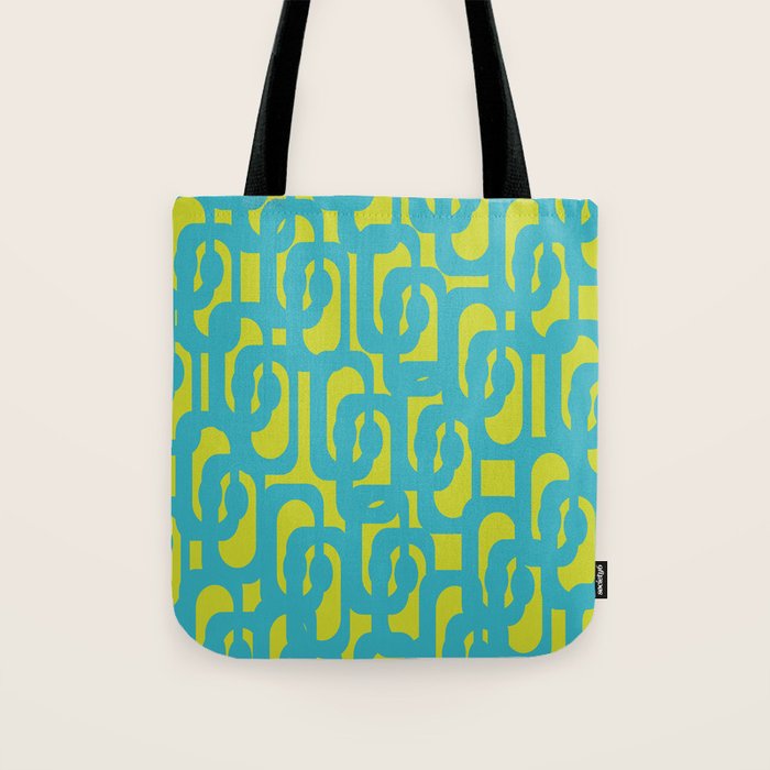 Mid Century Modern Loops Turquoise and Lime Green Pattern Tote Bag Gallery Image 1