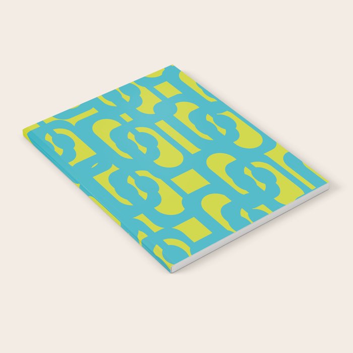 Mid Century Modern Loops Turquoise and Lime Green Pattern Notebook Gallery Image 1
