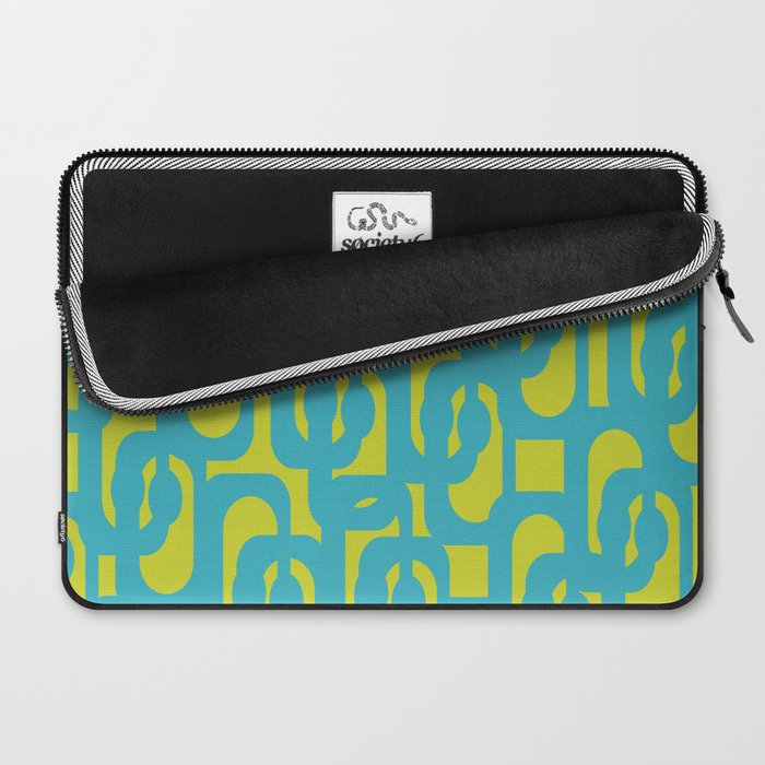 Mid Century Modern Loops Turquoise and Lime Green Pattern Laptop Sleeve Gallery Image 2